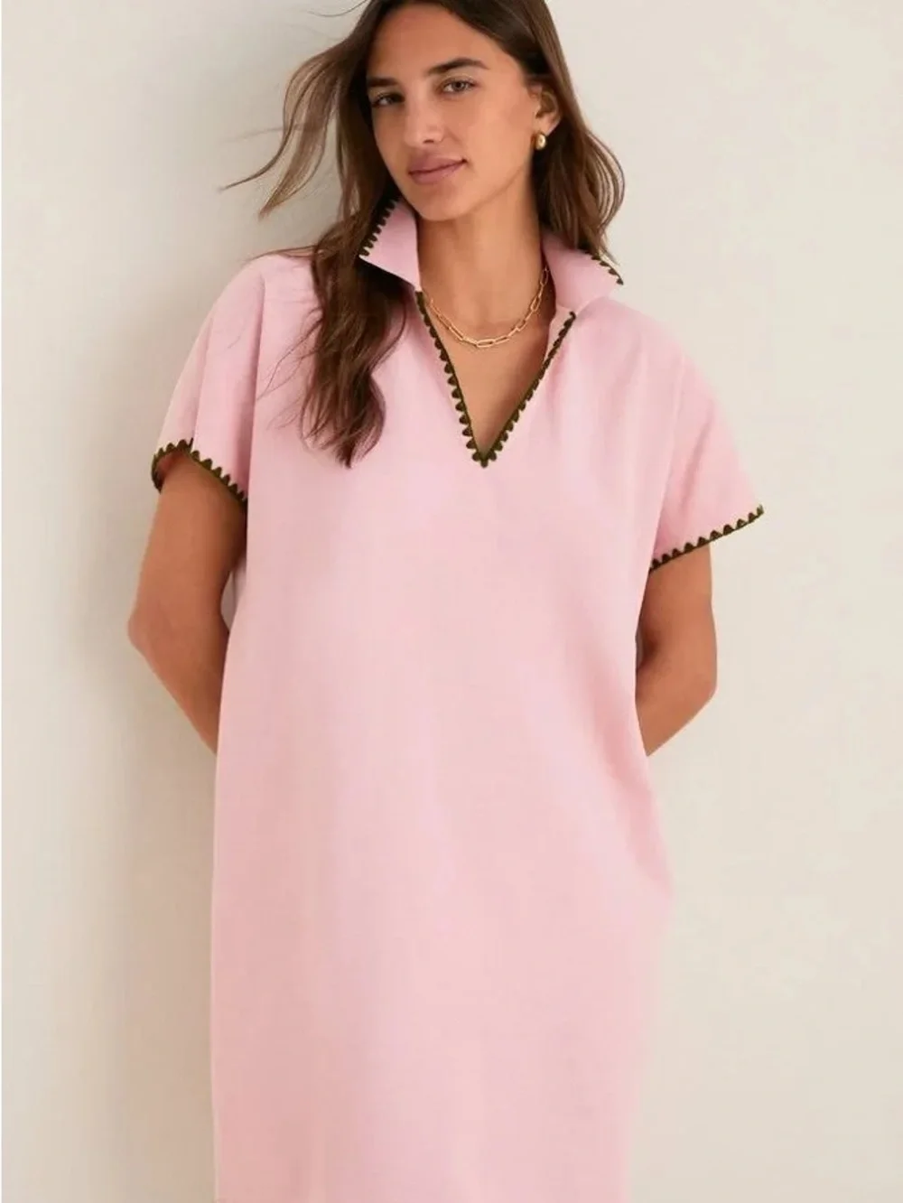 TUCKERNUCK Powder Pink Pique Melissa Mini Dress Cotton Whipstitch Collar Small - Picture 1 of 1
